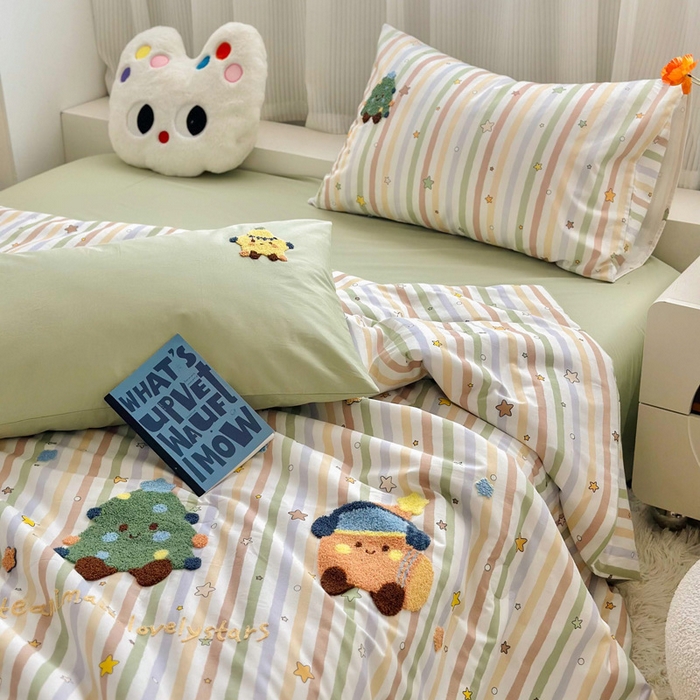 91家纺网 家纺一手货源 找家纺 （总）如意朵 2025新款可爱卡通全棉小清新毛巾绣夏被