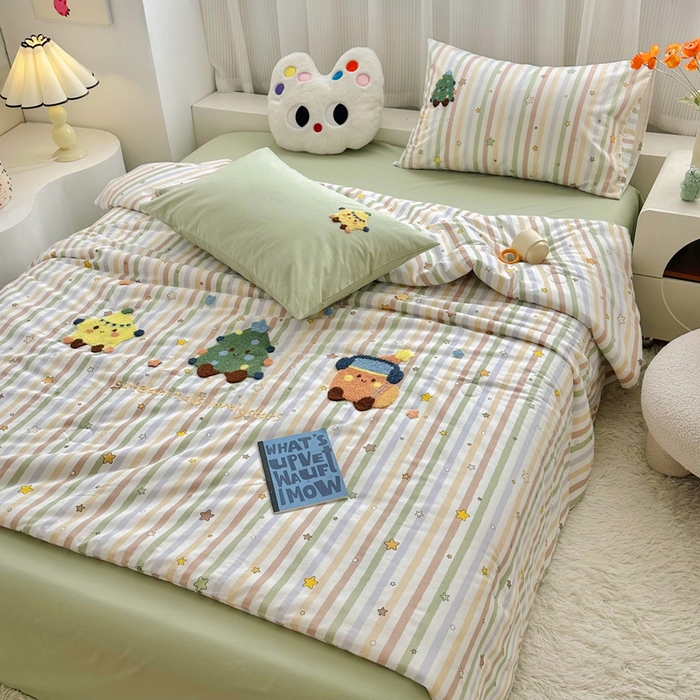 91家纺网 家纺一手货源 找家纺 （总）如意朵 2025新款可爱卡通全棉小清新毛巾绣夏被