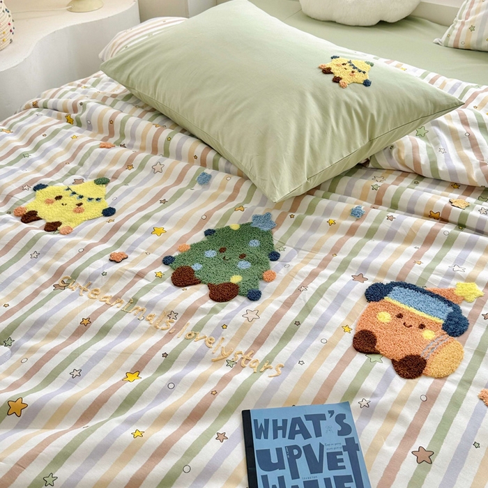 91家纺网 家纺一手货源 找家纺 （总）如意朵 2025新款可爱卡通全棉小清新毛巾绣夏被