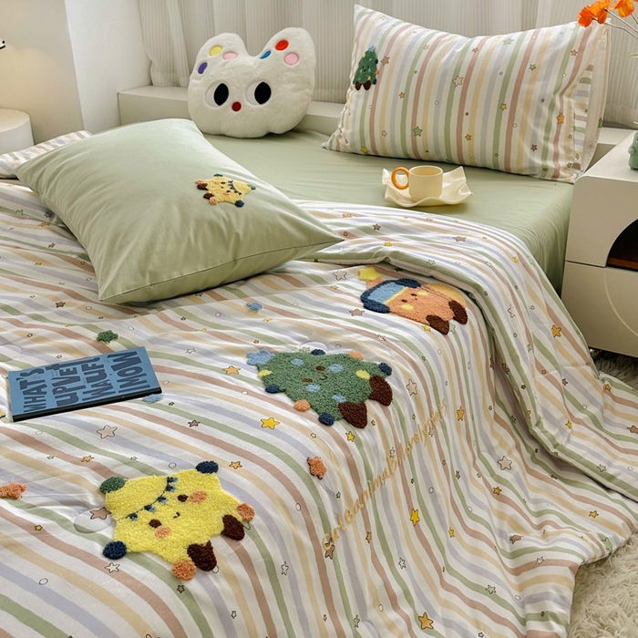 91家纺网 家纺一手货源 找家纺 （总）如意朵 2025新款可爱卡通全棉小清新毛巾绣夏被