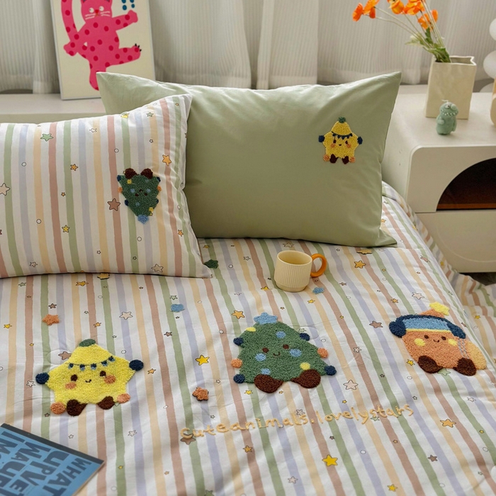 91家纺网 家纺一手货源 找家纺 （总）如意朵 2025新款可爱卡通全棉小清新毛巾绣夏被