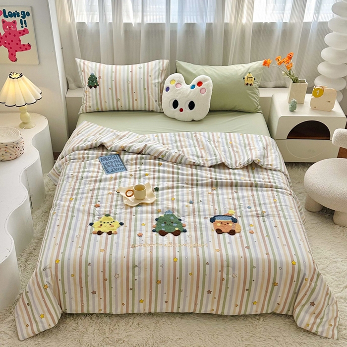 91家纺网 家纺一手货源 找家纺 （总）如意朵 2025新款可爱卡通全棉小清新毛巾绣夏被