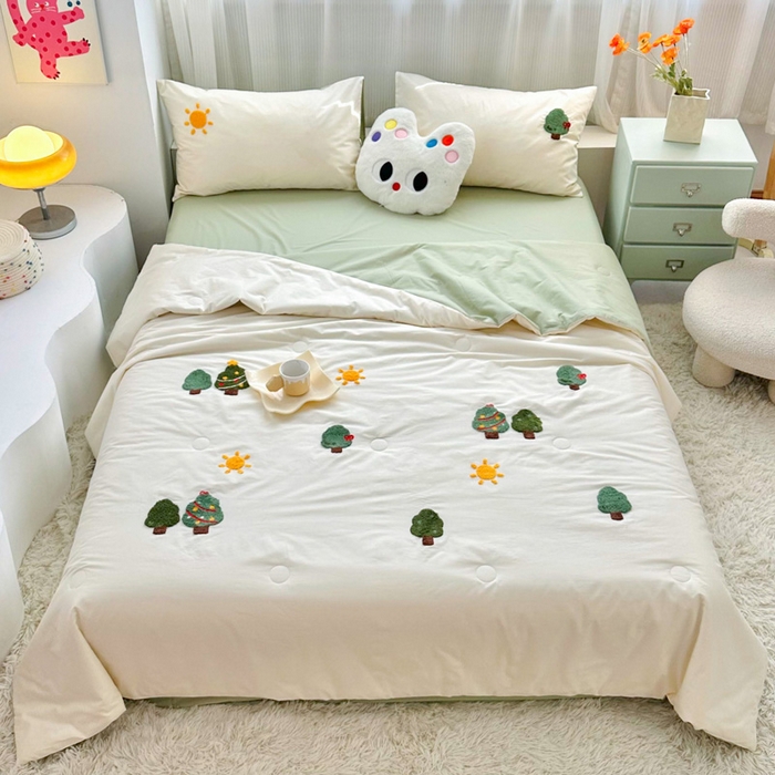 91家纺网 家纺一手货源 找家纺 （总）如意朵 2025新款可爱卡通全棉小清新毛巾绣夏被