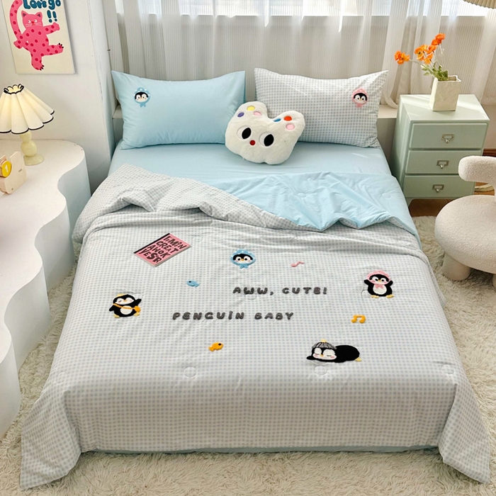 91家纺网 家纺一手货源 找家纺 （总）如意朵 2025新款可爱卡通全棉小清新毛巾绣夏被