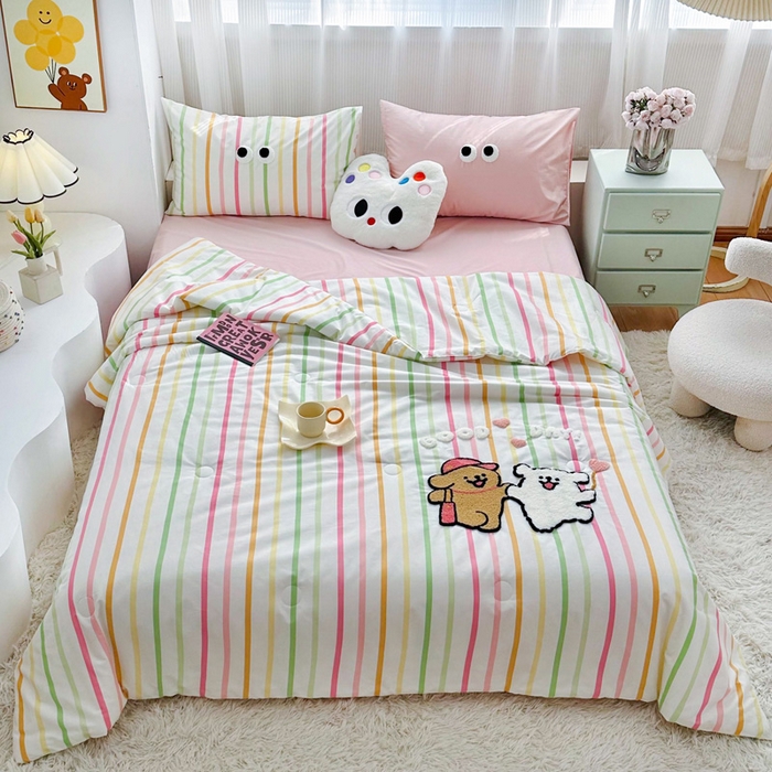 91家纺网 家纺一手货源 找家纺 （总）如意朵 2025新款可爱卡通全棉小清新毛巾绣夏被