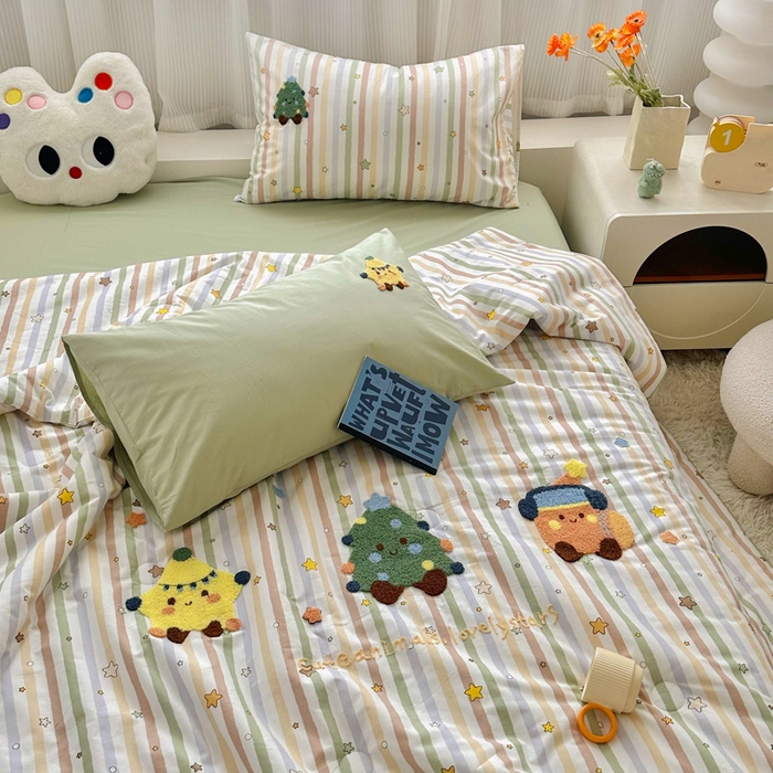 91家纺网 家纺一手货源 找家纺 如意朵 2025新款可爱卡通全棉小清新毛巾绣夏被 彩色星星