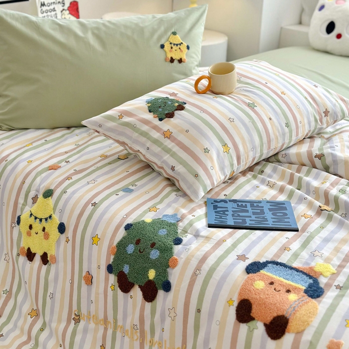 91家纺网 家纺一手货源 找家纺 如意朵 2025新款可爱卡通全棉小清新毛巾绣夏被 彩色星星