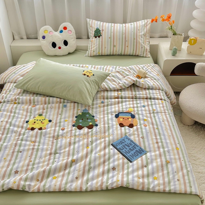 91家纺网 家纺一手货源 找家纺 如意朵 2025新款可爱卡通全棉小清新毛巾绣夏被 彩色星星