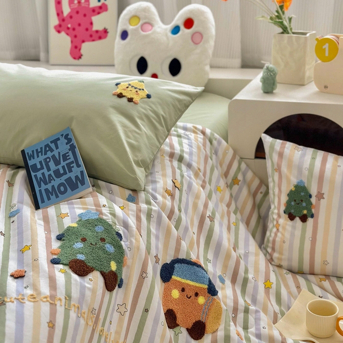 91家纺网 家纺一手货源 找家纺 如意朵 2025新款可爱卡通全棉小清新毛巾绣夏被 彩色星星