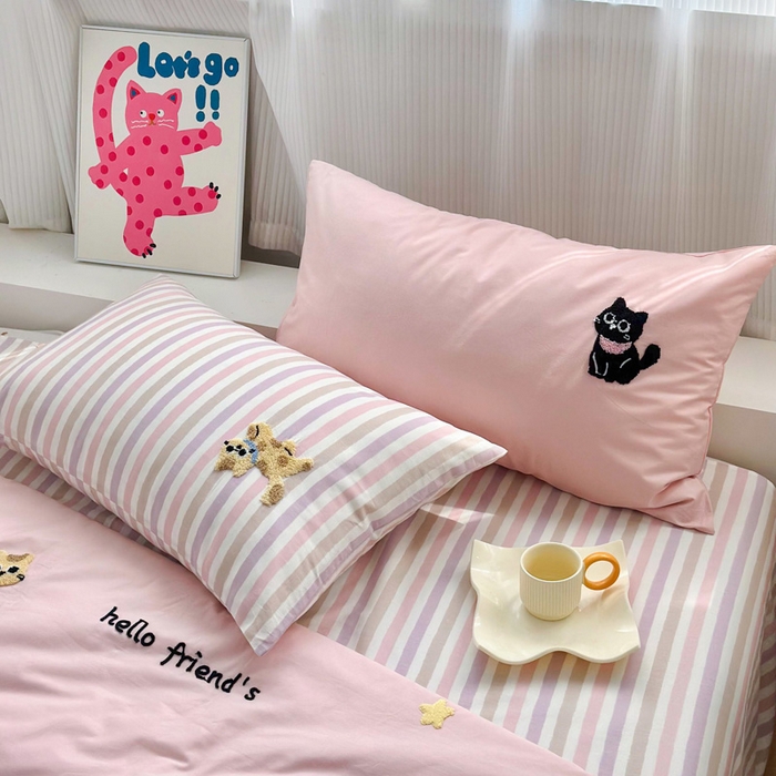 91家纺网 家纺一手货源 找家纺 如意朵 2025新款可爱卡通全棉小清新毛巾绣夏被 猫咪家族