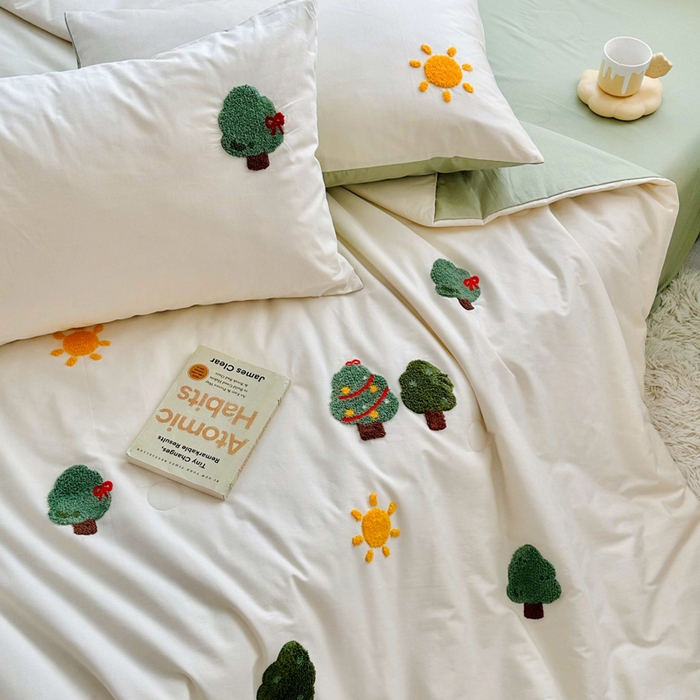 91家纺网 家纺一手货源 找家纺 如意朵 2025新款可爱卡通全棉小清新毛巾绣夏被 美好时光