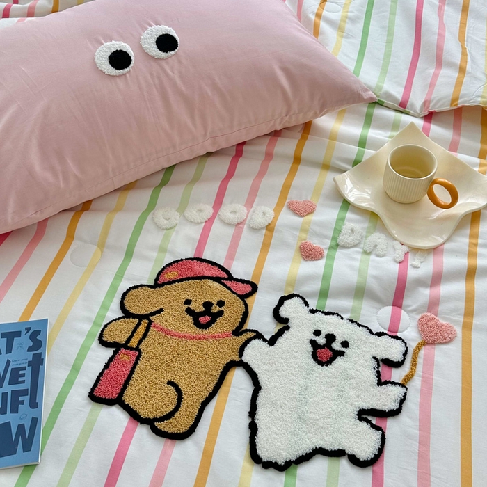 91家纺网 家纺一手货源 找家纺 如意朵 2025新款可爱卡通全棉小清新毛巾绣夏被 一起嗨