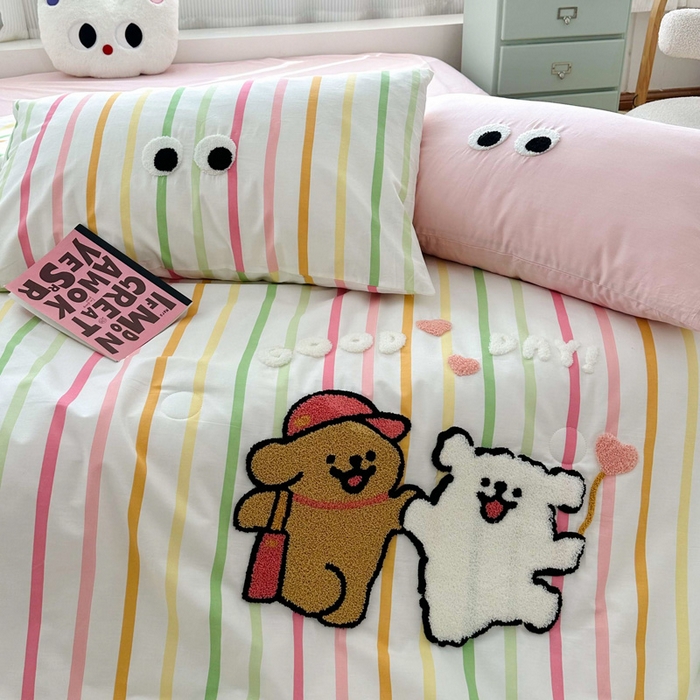 91家纺网 家纺一手货源 找家纺 如意朵 2025新款可爱卡通全棉小清新毛巾绣夏被 一起嗨