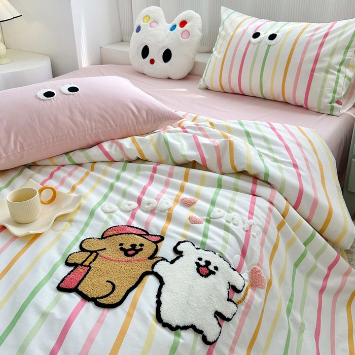 91家纺网 家纺一手货源 找家纺 如意朵 2025新款可爱卡通全棉小清新毛巾绣夏被 一起嗨