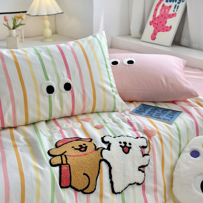 91家纺网 家纺一手货源 找家纺 如意朵 2025新款可爱卡通全棉小清新毛巾绣夏被 一起嗨