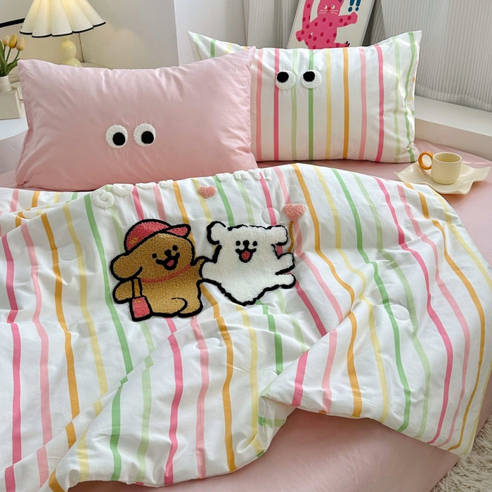 91家纺网 家纺一手货源 找家纺 如意朵 2025新款可爱卡通全棉小清新毛巾绣夏被 一起嗨