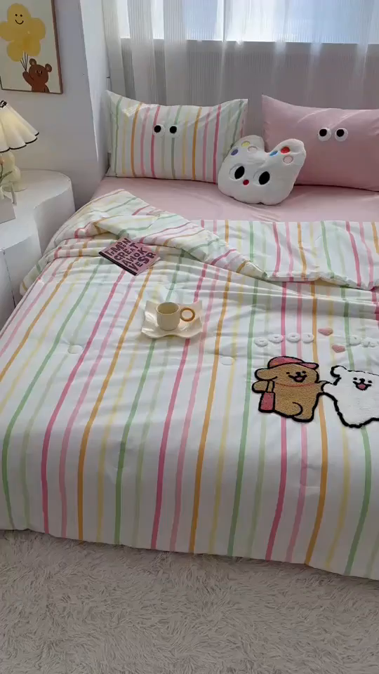 91家纺网 家纺一手货源 找家纺 如意朵 2025新款可爱卡通全棉小清新毛巾绣夏被 一起嗨