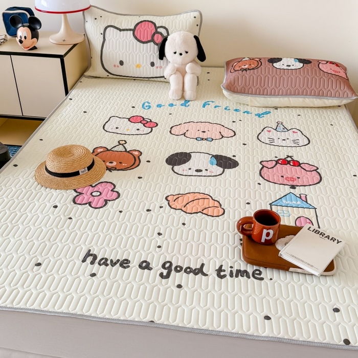 91家纺网 家纺一手货源 找家纺 顾里家纺 2025新款凉感丝数码印花ins大版卡通席三件套 好友圈