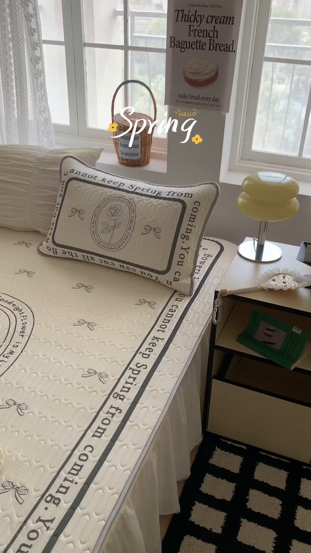 91家纺网 家纺一手货源 找家纺 顾里家纺 2025新款凉感丝数码印花ins大版卡通席三件套 赫本蝴蝶结