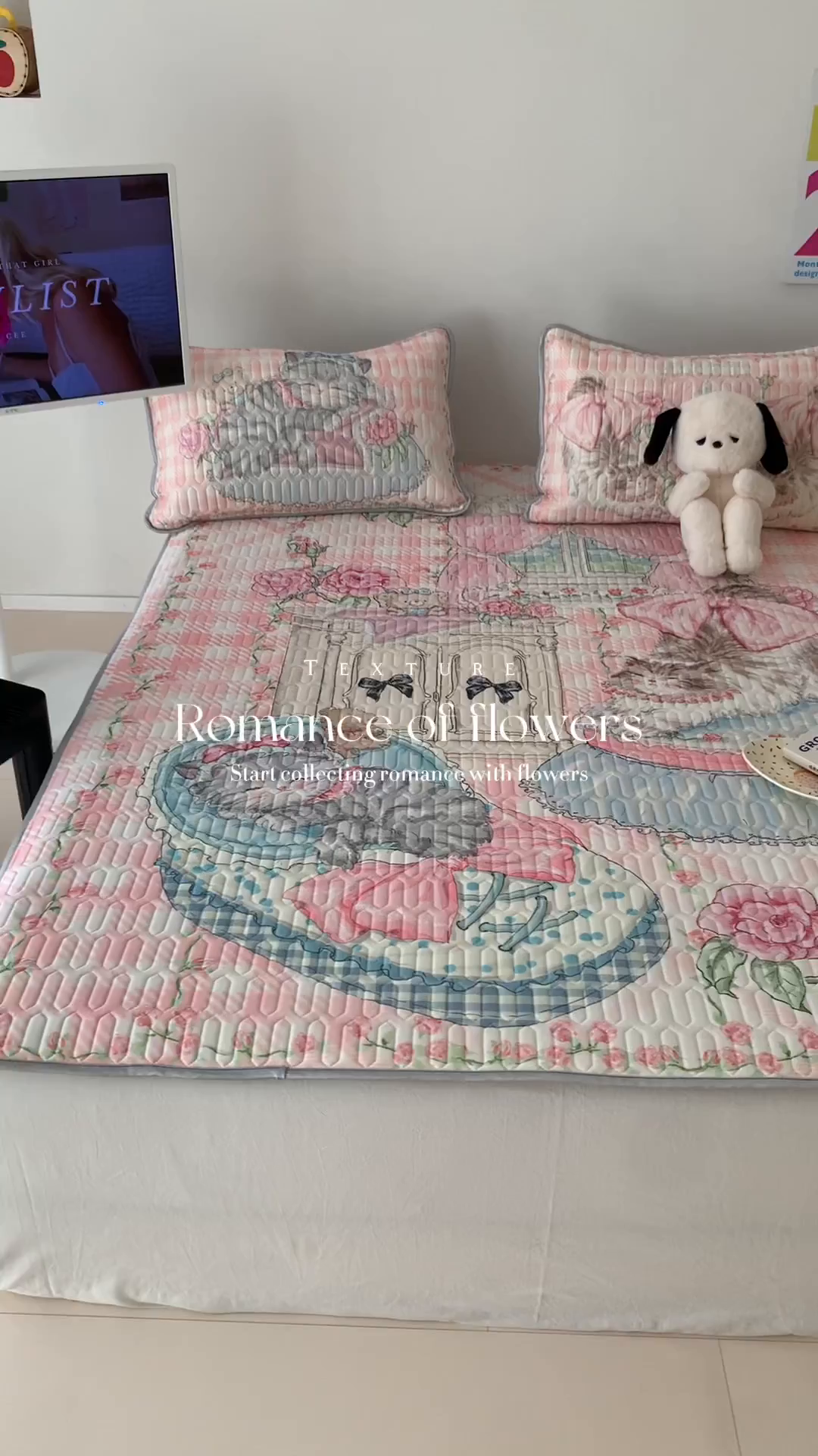 91家纺网 家纺一手货源 找家纺 顾里家纺 2025新款凉感丝数码印花ins大版卡通席三件套 猫猫梦想