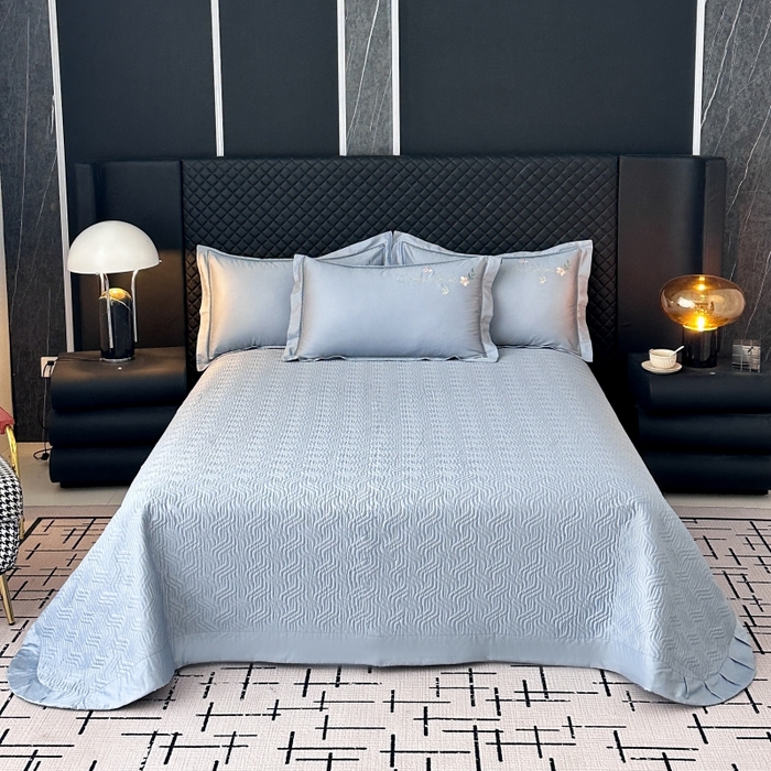 91家纺网 家纺一手货源 找家纺 美伦美焕 2025新款简约轻奢绣花四件套-蔓绣 蔓绣-北极蓝