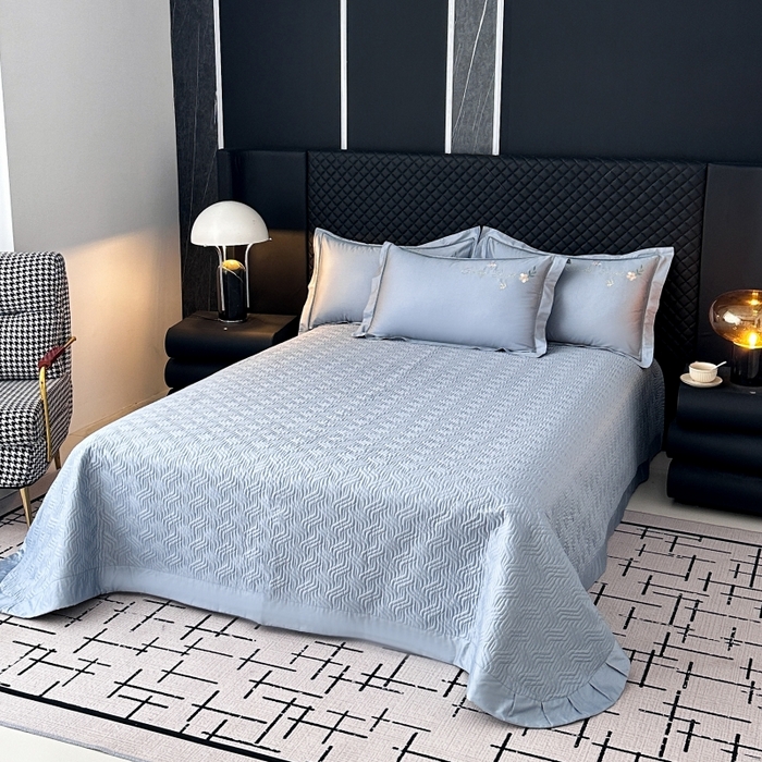 91家纺网 家纺一手货源 找家纺 美伦美焕 2025新款简约轻奢绣花四件套-蔓绣 蔓绣-北极蓝