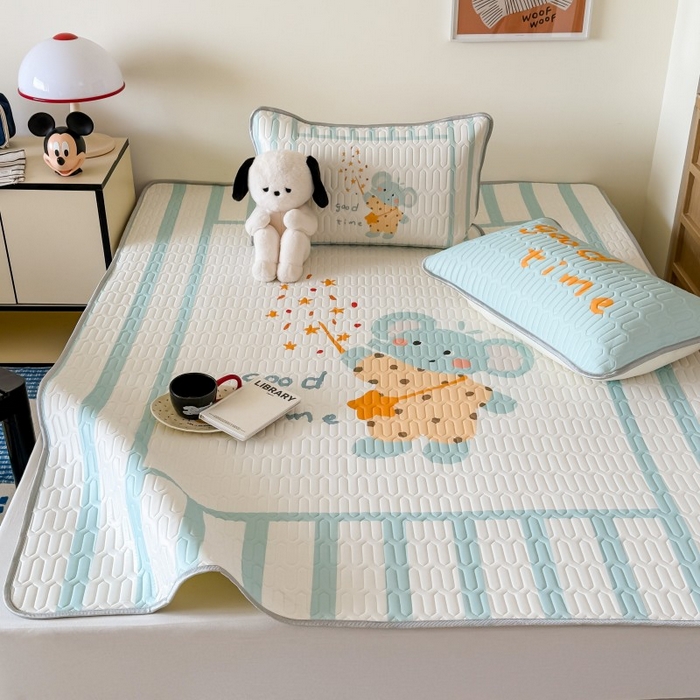 91家纺网 家纺一手货源 找家纺 顾里家纺 2025新款凉感丝数码印花ins大版卡通席三件套 许愿小象