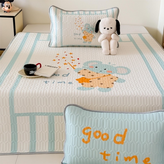 91家纺网 家纺一手货源 找家纺 顾里家纺 2025新款凉感丝数码印花ins大版卡通席三件套 许愿小象