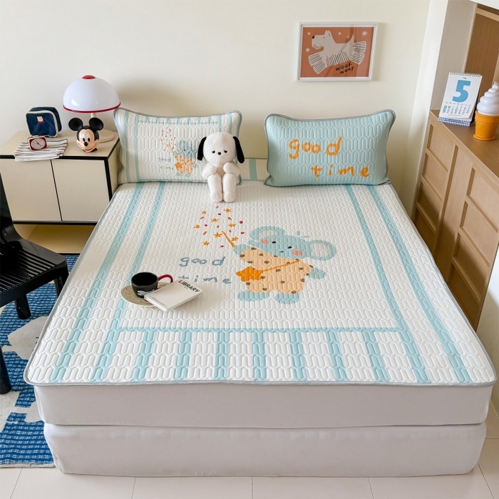 91家纺网 家纺一手货源 找家纺 顾里家纺 2025新款凉感丝数码印花ins大版卡通席三件套 许愿小象