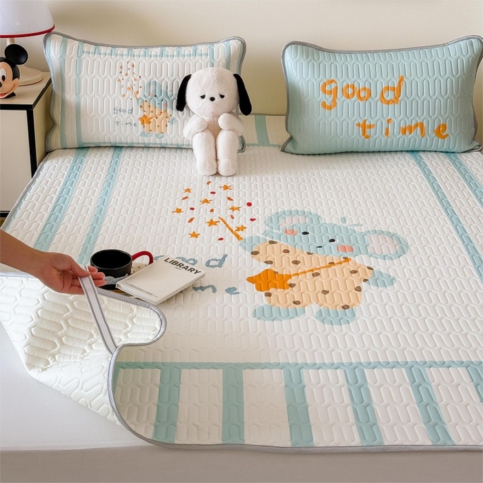 91家纺网 家纺一手货源 找家纺 顾里家纺 2025新款凉感丝数码印花ins大版卡通席三件套 许愿小象