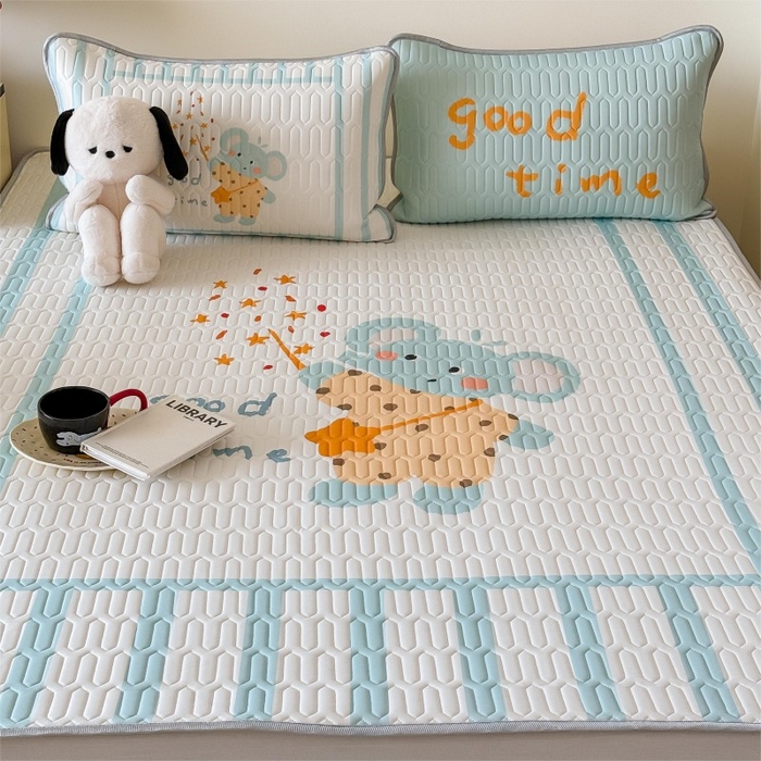 91家纺网 家纺一手货源 找家纺 顾里家纺 2025新款凉感丝数码印花ins大版卡通席三件套 许愿小象