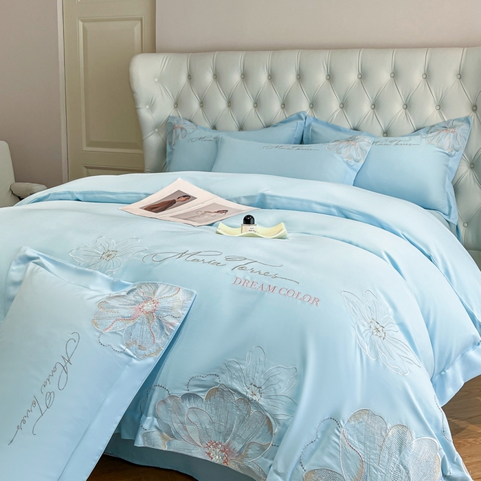 91家纺网 家纺一手货源 找家纺 新方向 2025新款天丝刺绣四件套-时光 时光-以太兰