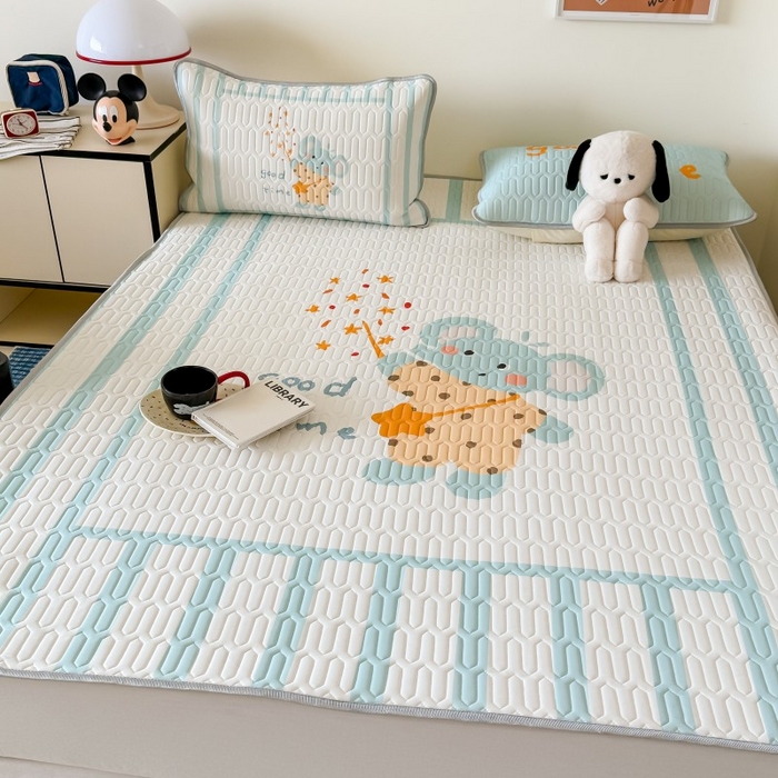 91家纺网 家纺一手货源 找家纺 顾里家纺 2025新款凉感丝数码印花ins大版卡通席三件套 许愿小象