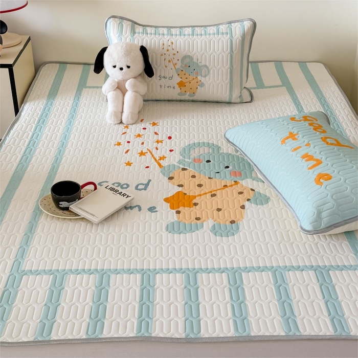 91家纺网 家纺一手货源 找家纺 顾里家纺 2025新款凉感丝数码印花ins大版卡通席三件套 许愿小象