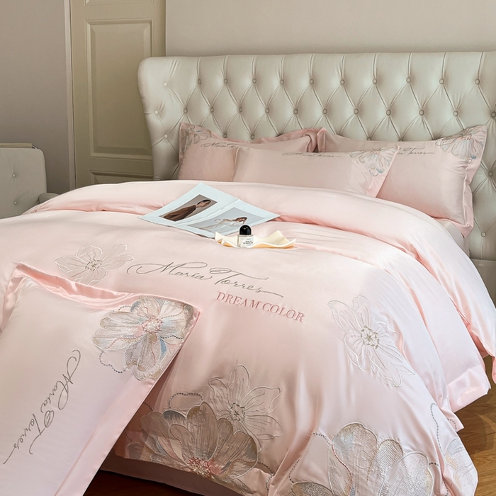 新方向 2025新款天丝刺绣四件套-时光 时光-粉玉