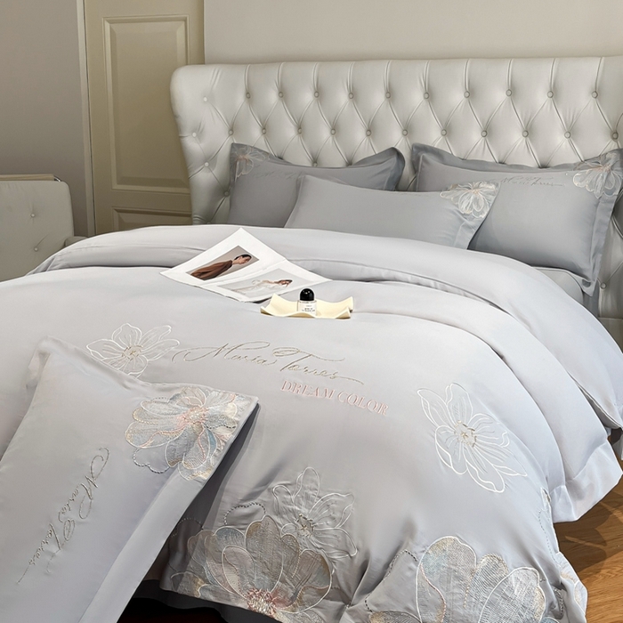 新方向 2025新款天丝刺绣四件套-时光 时光-爵士灰