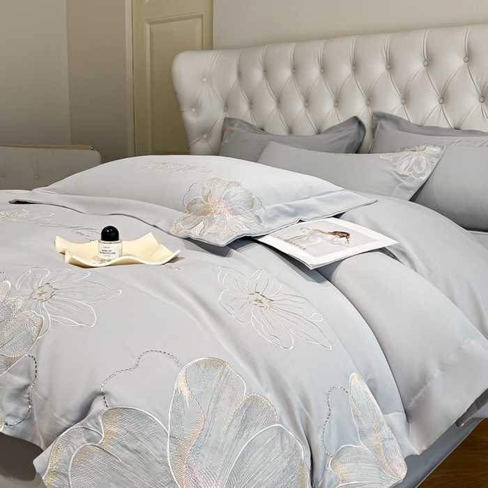 91家纺网 家纺一手货源 找家纺 新方向 2025新款天丝刺绣四件套-时光 时光-爵士灰