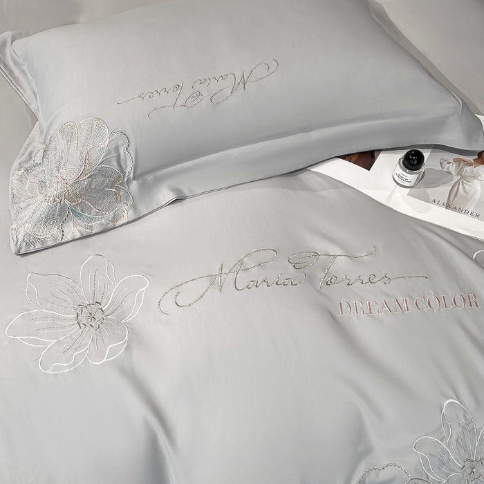 91家纺网 家纺一手货源 找家纺 新方向 2025新款天丝刺绣四件套-时光 时光-爵士灰