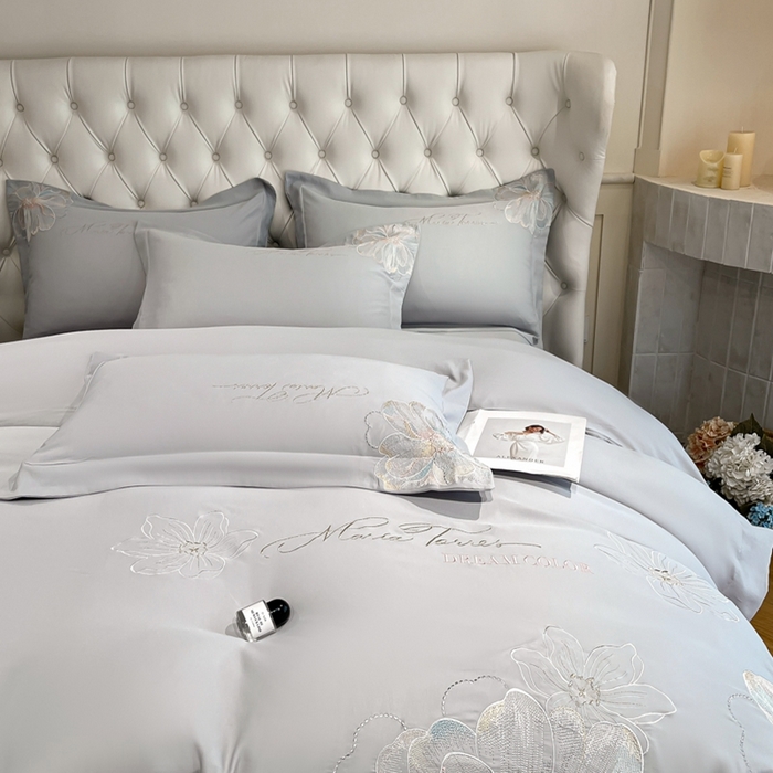 91家纺网 家纺一手货源 找家纺 新方向 2025新款天丝刺绣四件套-时光 时光-爵士灰