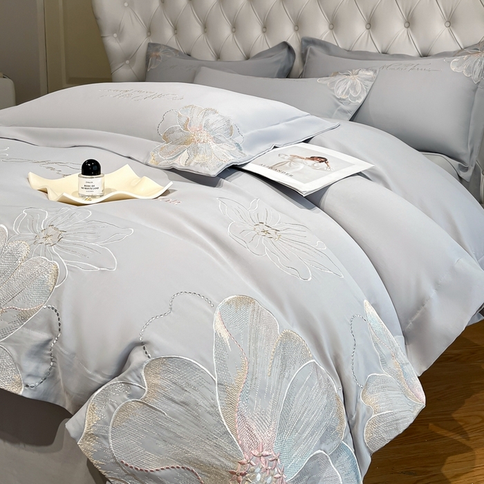 91家纺网 家纺一手货源 找家纺 新方向 2025新款天丝刺绣四件套-时光 时光-爵士灰