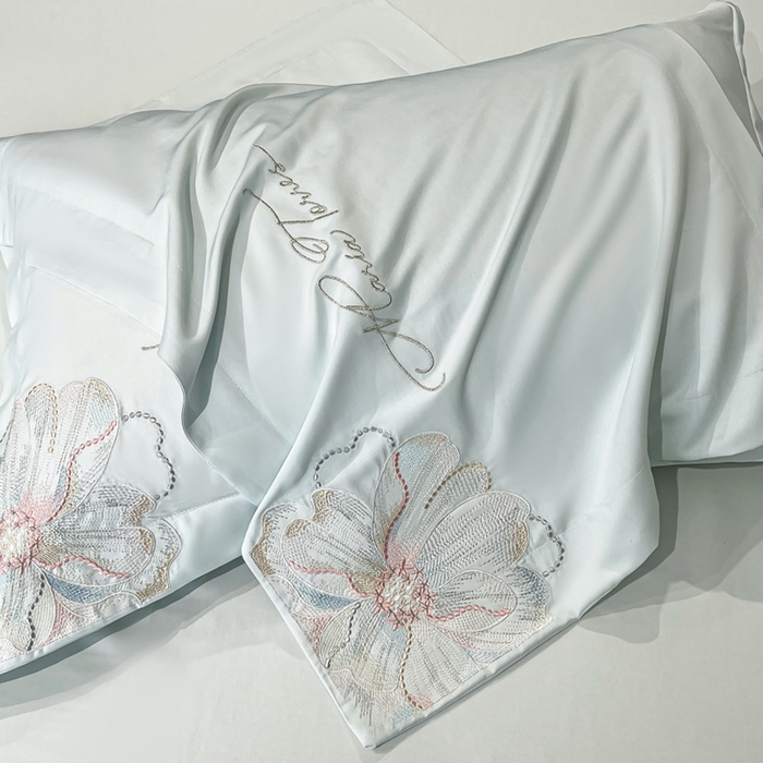 91家纺网 家纺一手货源 找家纺 新方向 2025新款天丝刺绣四件套-时光 时光-抹茶绿