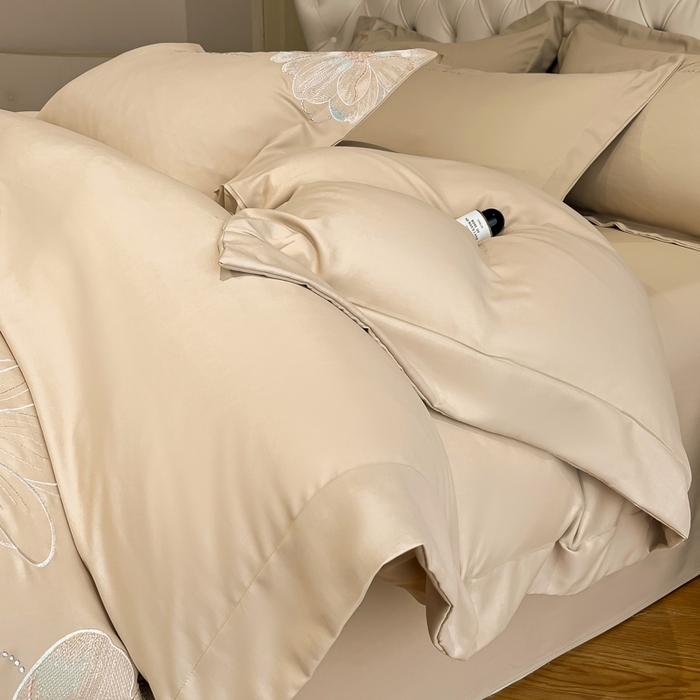 91家纺网 家纺一手货源 找家纺 新方向 2025新款天丝刺绣四件套-时光 时光-香槟