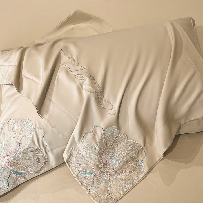 91家纺网 家纺一手货源 找家纺 新方向 2025新款天丝刺绣四件套-时光 时光-香槟