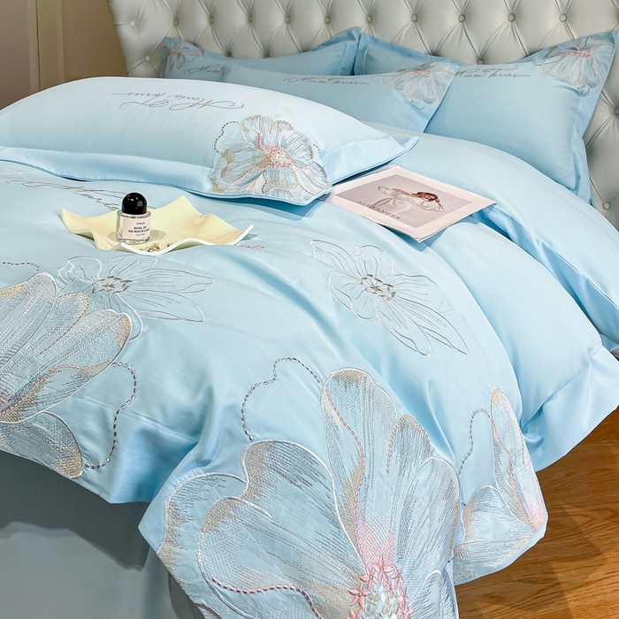 91家纺网 家纺一手货源 找家纺 新方向 2025新款天丝刺绣四件套-时光 时光-以太兰