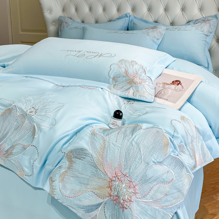 91家纺网 家纺一手货源 找家纺 新方向 2025新款天丝刺绣四件套-时光 时光-以太兰