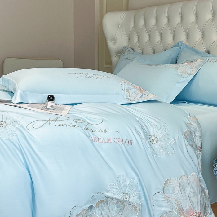 91家纺网 家纺一手货源 找家纺 新方向 2025新款天丝刺绣四件套-时光 时光-以太兰