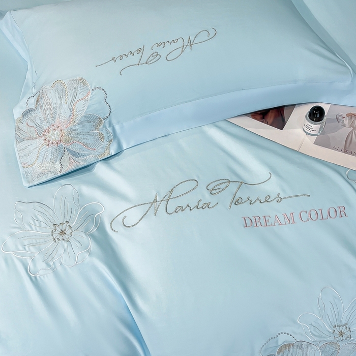 91家纺网 家纺一手货源 找家纺 新方向 2025新款天丝刺绣四件套-时光 时光-以太兰