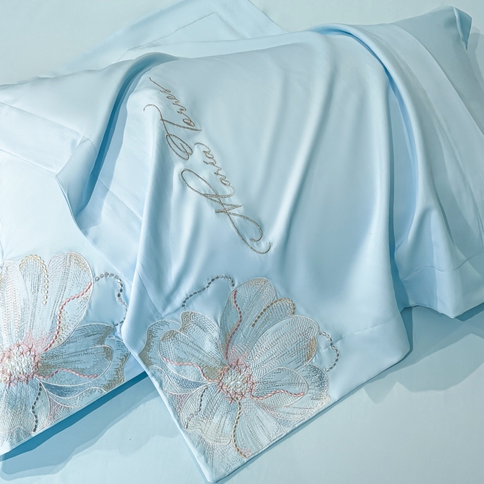 91家纺网 家纺一手货源 找家纺 新方向 2025新款天丝刺绣四件套-时光 时光-以太兰