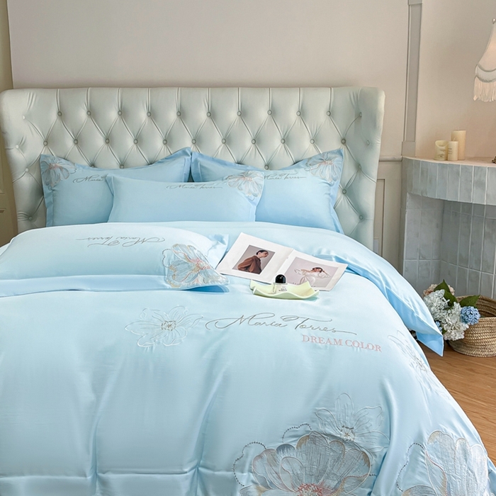 91家纺网 家纺一手货源 找家纺 新方向 2025新款天丝刺绣四件套-时光 时光-以太兰