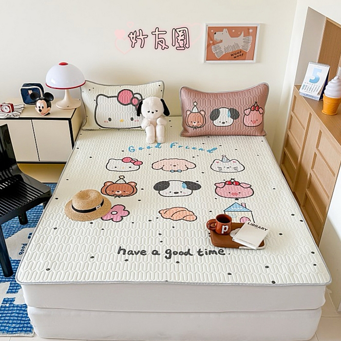 91家纺网 家纺一手货源 找家纺 顾里家纺 2025新款凉感丝数码印花ins大版卡通席三件套 好友圈